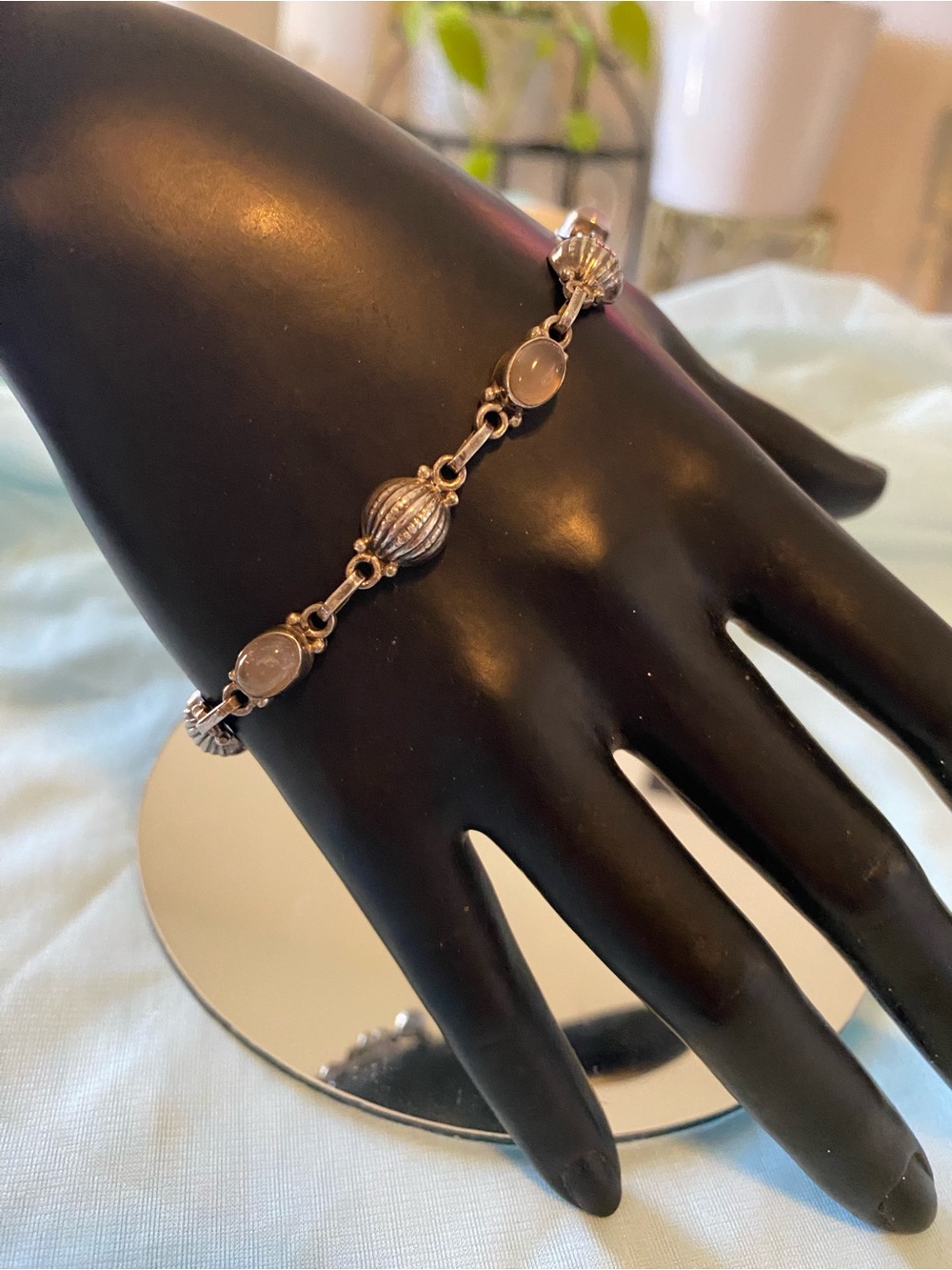 VINTAGE LAVENDER CHALCEDONY CABOCHON BRACELET- SS